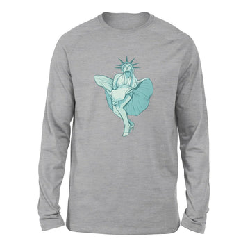 Statue Of Liberty Marilyn Monroe Men/Unisex Drop Shoulder Sweatshirt in Athletic Heather color
